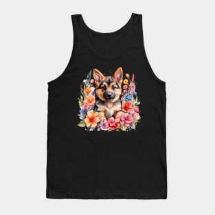 A baby german shepherd decorated with beautiful watercolor flowers Tank Top